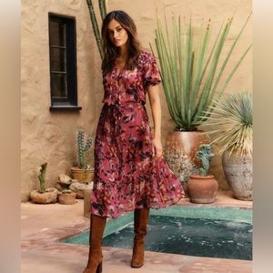 PAIGE Portrait Dress - Raspberry Mousse/Moondust Blue Silk